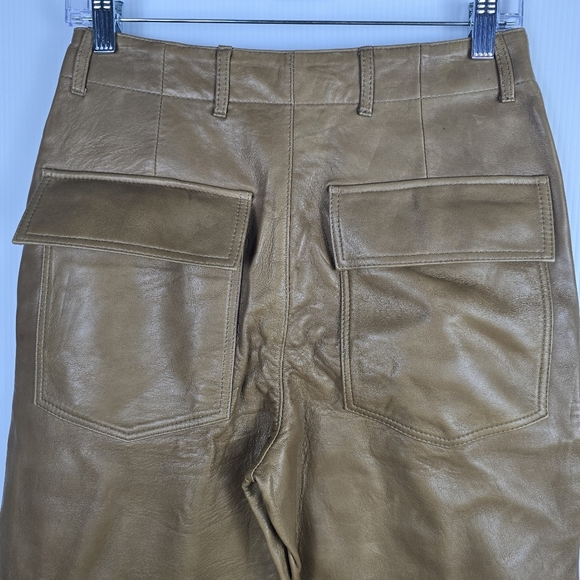 Zara Women's 100% Sheep Leather Camel Cargo Pants Straight Leg Size S - Picture 13 of 16